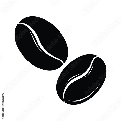 Two black coffee beans isolated on