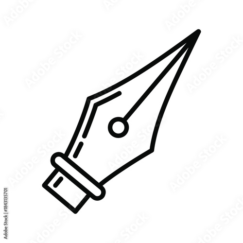 Black and white line art illustration of a fountain pen nib isolated on