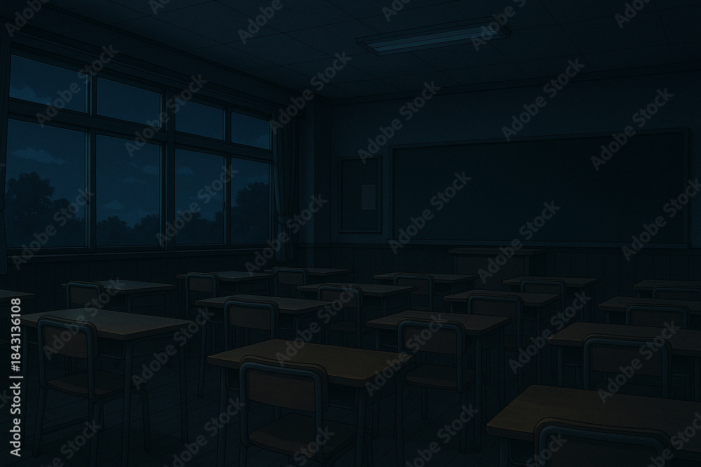 Naklejka premium 夜の学校の教室