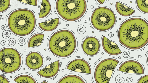 Vibrant Sliced Kiwi Fruit Pattern with Swirls.