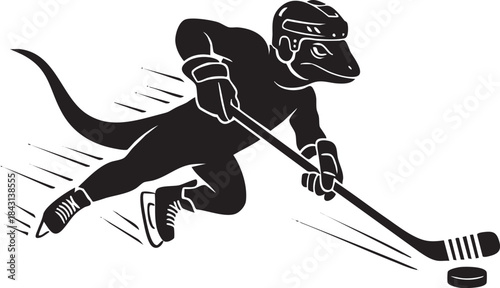 Dinosaur Hockey Player Silhouette Mascot in Action