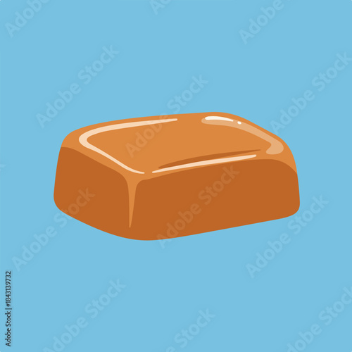 Shiny caramel candy on light blue backdrop, great for confectionery ads, sweet treats blogs, dessert menus, candy store websites.