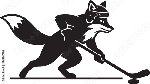 Fox Playing Ice Hockey Silhouette Mascot Illustration