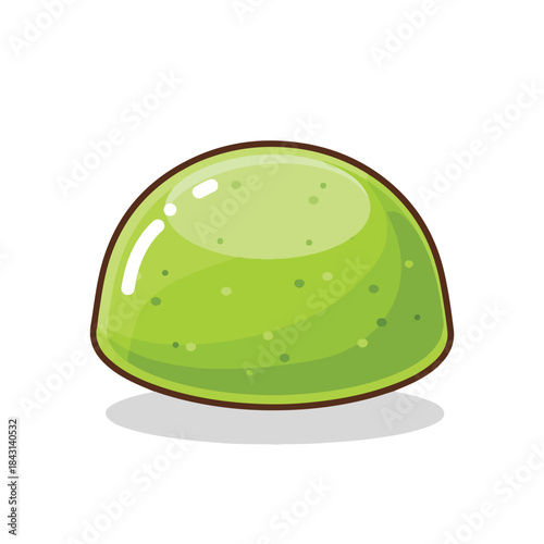 Displays a shiny round green colored candy piece or gummy. Suitable for food product packaging or confectionery design projects.