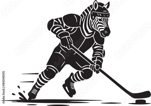 Zebra Playing Ice Hockey Silhouette Mascot Illustration