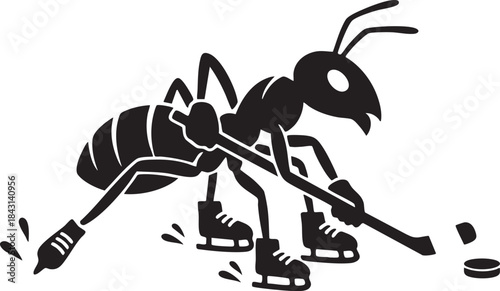 Ant Playing Ice Hockey Silhouette Mascot Illustration