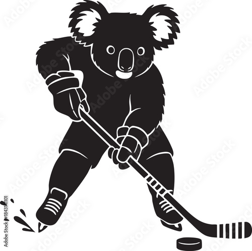 Koala Playing Ice Hockey Silhouette Mascot Illustration