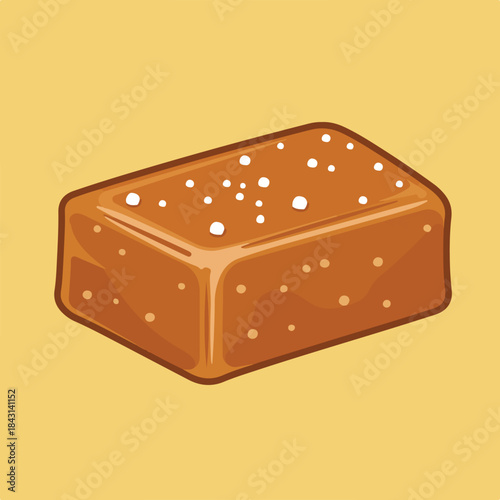 Salted caramel candy illustration perfect for food packaging, labels, and confectionery advertisements. Sweet treat concept with vibrant colors.