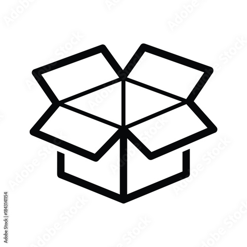 Simple black and white open box icon