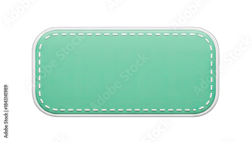 Green Rectangular Button with Stitching on White Background