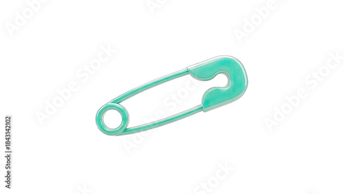 Green Safety Pin Isolated on White Background