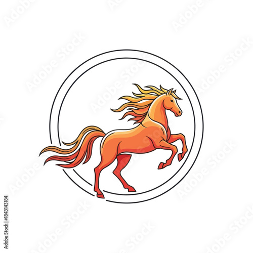 Illustration of a horse jumping inside a circle, isolated on a white background.