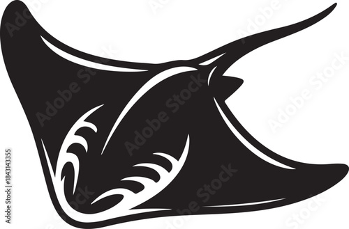 Stylized black tribal tattoo design of a Manta ray swimming