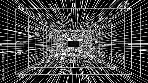 Abstract perspective futuristic dark tunnel background graphic design