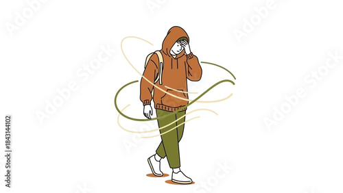 Illustration of a stressed person walking depicting mental health problems or frustration