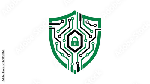 Digital security shield circuit board lock vector icon