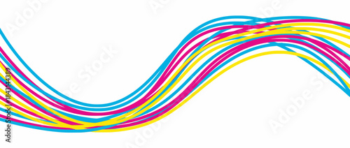 Abstract CMYK colored wavy lines dynamic vector illustration