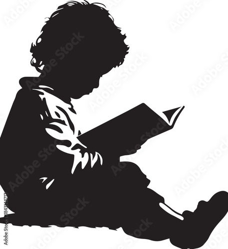 Silhouette of a Young Reader: A charming silhouette captures a young child engrossed in a book, embodying the magic of reading and the joy of learning.
