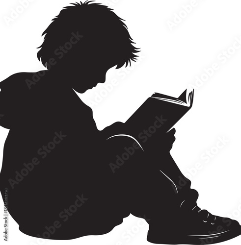 Reading Silhouette: Silhouette of a young individual engrossed in a book, emphasizing focus and education.