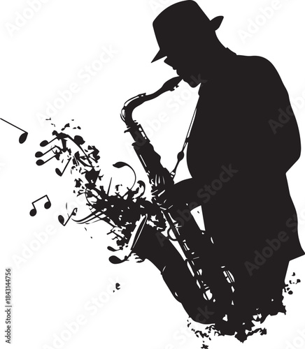 Silhouette of a Saxophone Player: A mysterious silhouette of a saxophone player is seen, exuding rhythm and the heart of jazz. Capturing the essence of a vibrant musical spirit.