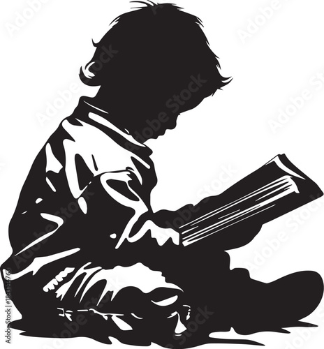 Silhouette of a Reading Child: A silhouette captures the quiet focus of a child engrossed in a book, emphasizing the simple joy of literacy and education.