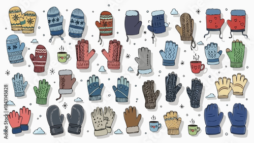 Collection of Winter Gloves and Mittens for Cold Weather Protection.