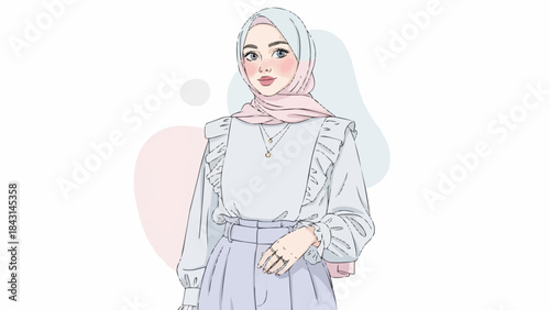 Beautiful Muslim Woman Wearing Hijab and Modest Fashion.