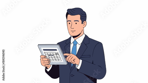 Man in Suit Using Calculator for Financial Calculations.