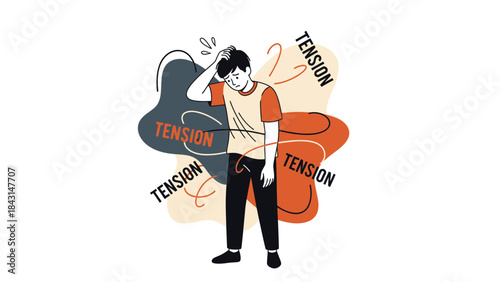 Illustration depicting stress, anxiety and mental health challenges with a distressed individual
