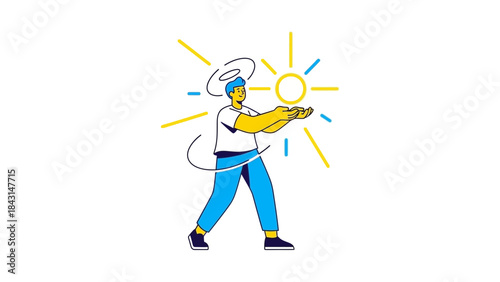Illustration of a person holding the sun symbolizing creativity, optimism, and inspiration