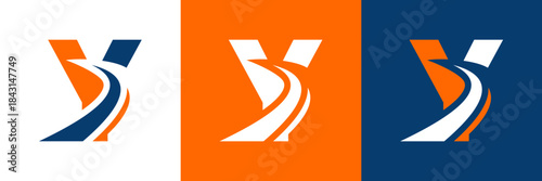 Letter Y  with road logo, road icon, highway, lane icon, logo design in three colors vector