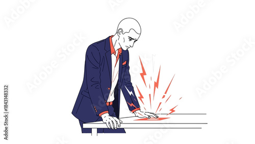 Illustration depicting a man touching an object with an energy surge or electrical effect
