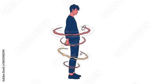 Illustration of a man with swirling energy around his body against a white background