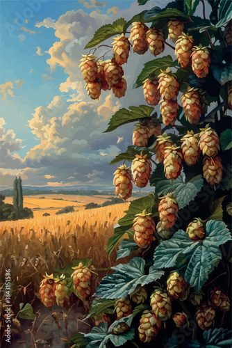 Rustic illustrations of hop cones, rye fields, beer brewing, and bottles. Perfect for beer festival posters, bakery labels, and vintage packaging design.