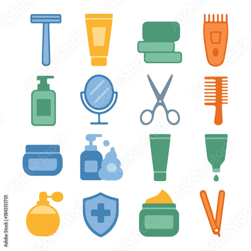 Beauty Essentials Collection: A vibrant assortment of essential grooming and beauty products, elegantly arranged and ready to enhance self-care routines.