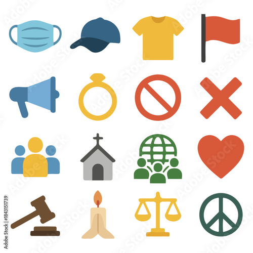 Symbolic Icons Collection: A vibrant assortment of symbolic icons, each representing a unique concept or idea, arranged in an organized grid, conveying a wealth of meanings and messages.