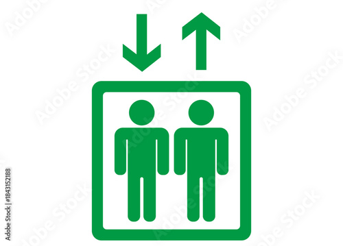 シンプルなエレベーターのピクトグラム　2人　緑