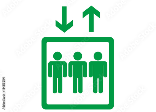シンプルなエレベーターのピクトグラム　3人　緑