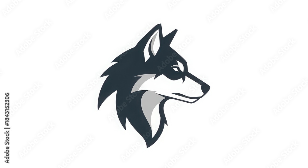 Obraz premium Stylized illustration of a dark wolf head profile logo design isolated on white background for mascot or team emblem