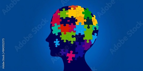 Wallpaper Mural Silhouette of a head formed by vibrant, interlocking puzzle pieces, symbolizing intellect and creativity,  knowledge,  brain Torontodigital.ca