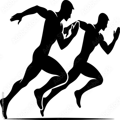 Speed and Silhouette: Dynamic silhouettes of two athletes in full sprint against a stark contrast, embodying energy, motion, and the pursuit of speed.