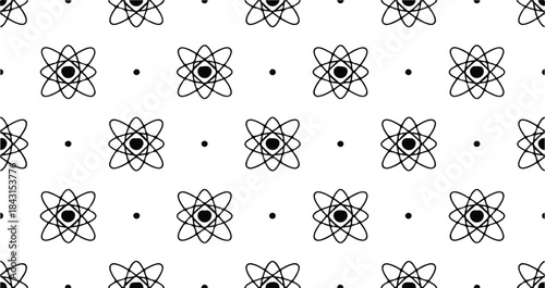 Repeating Atomic Orbitals Pattern on White Background with Black Dots science molecule