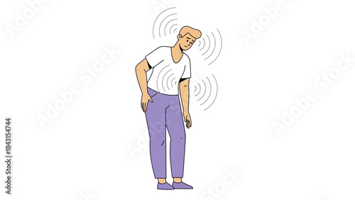 Illustration of a man with sound waves around him representing hearing loss or tinnitus