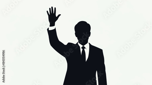 Silhouette of a businessman waving hello.