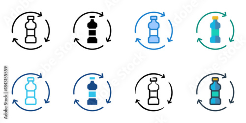Bottle recycle icon set multiple style vector collection. Editable Stroke 
