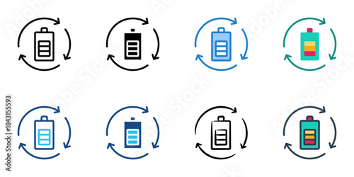 Battery recycle icon set multiple style vector collection. Editable Stroke 

