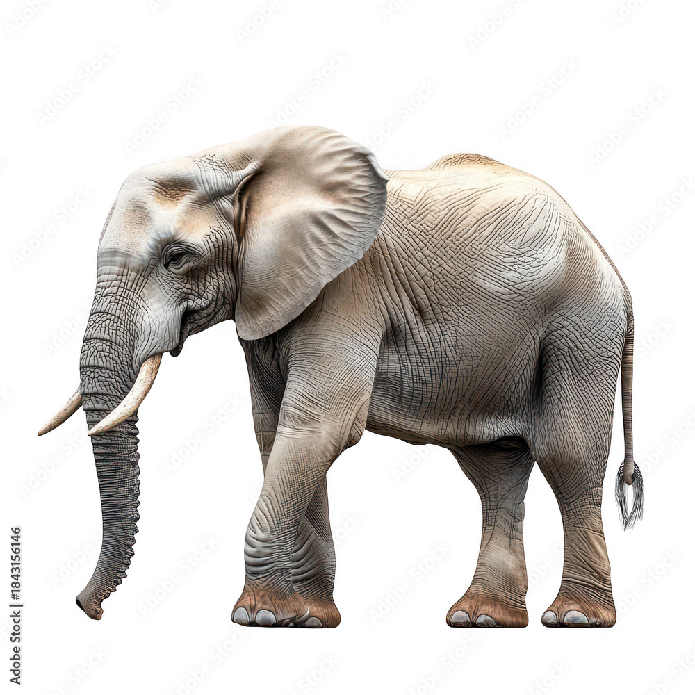 Obraz premium A majestic elephant stands gracefully in a serene environment. its large ears and trunk. while the background features soft. blurred greenery. emphasizing its natural habitat
