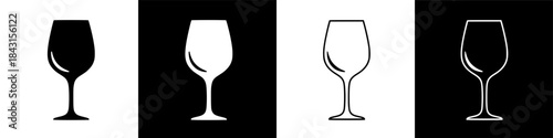 Abstract white wine glass silhouettes and outline icons on a black background