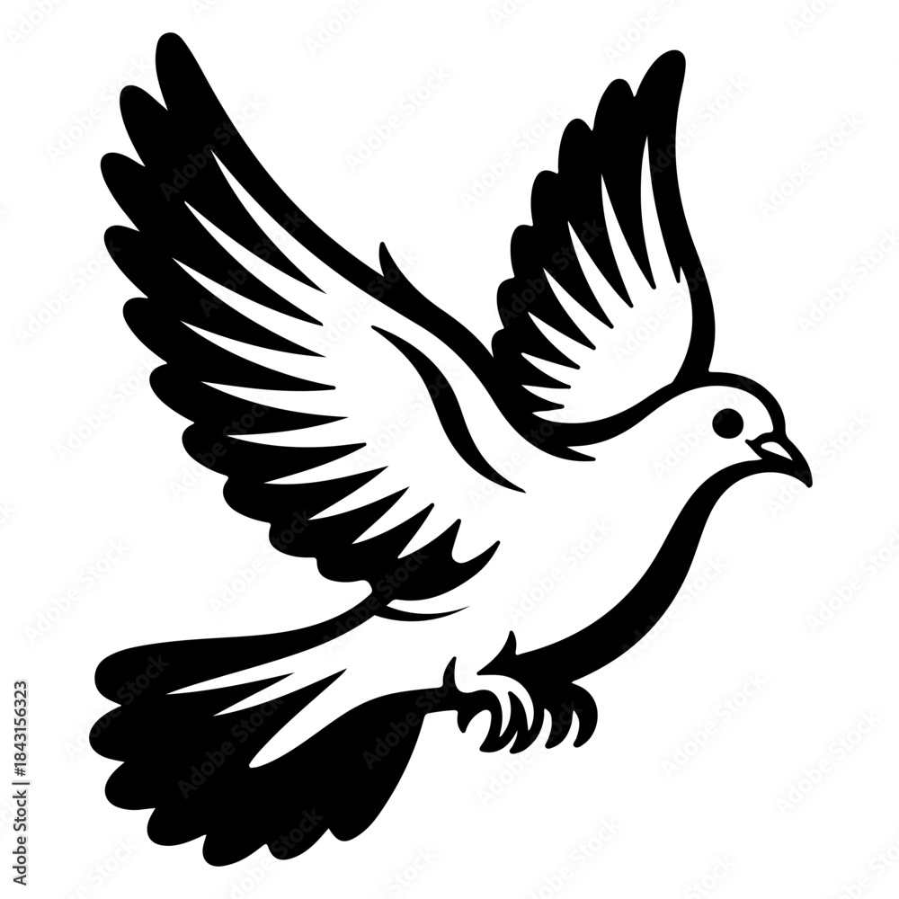 Obraz premium Black silhouette of a flying dove