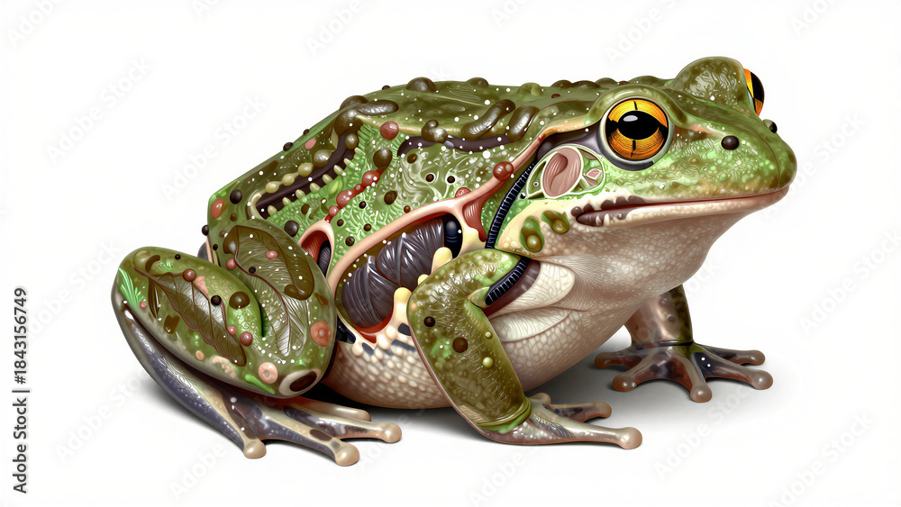 Obraz premium Frog anatomy exploration natural habitat educational illustration nature close-up biology concepts